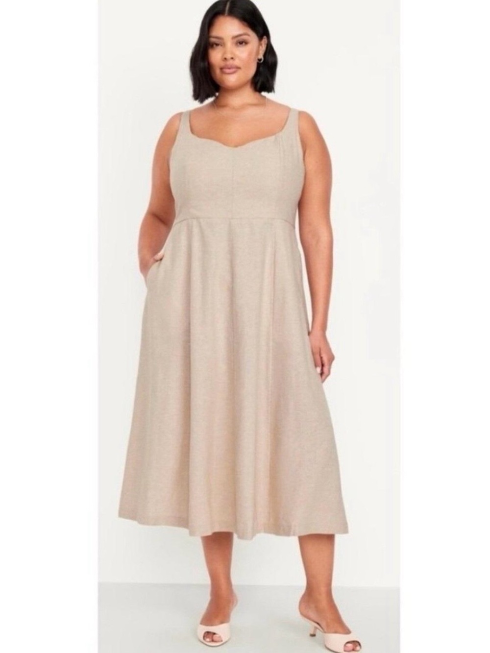 Old Navy Fit & Flare Sleeveless Linen-Blend Midi Dress